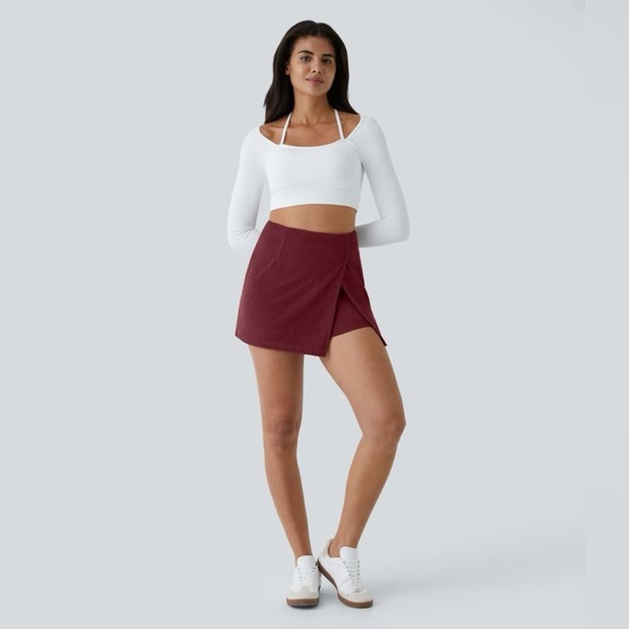 Halara High Waisted Back Zipper Split Hem 2-in-1 Corduroy Casual Skirt large - Picture 1 of 5